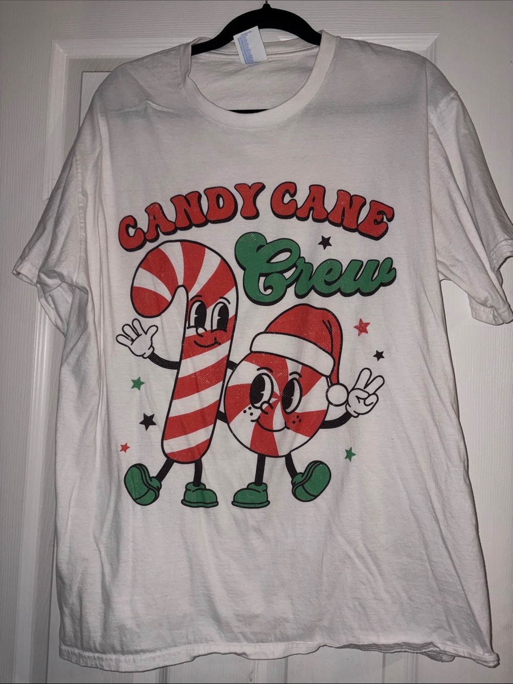 Port and Company White Candy Cane Crew Holiday Graphic Tee